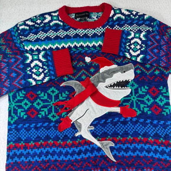 Blizzard Bay Santa Shark wearing Mittens Sm Holiday Sweater Ugly Christmas Funny - Picture 5 of 13
